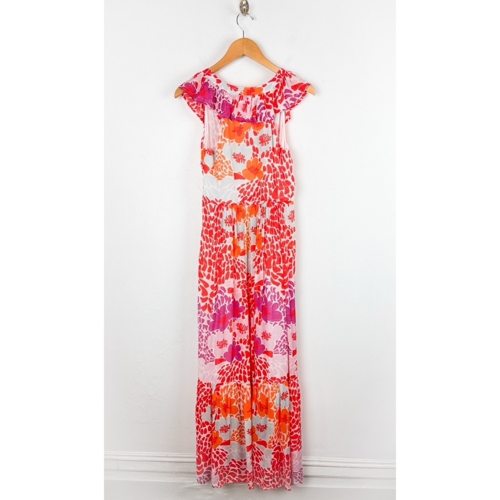 Oliphant Orange Antigua Ruffle V-Neck Tiered Cotton Maxi Dress Sz XS - Picture 3 of 11